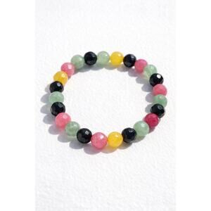 Multicolor Gemstone Bead Stretch Bracelet Round Beads Quartz Jade Style